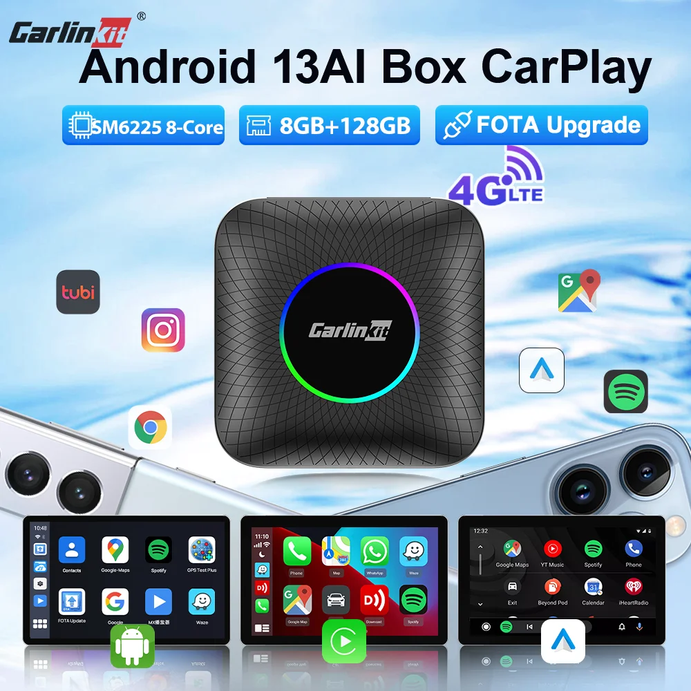 8GB 128GB Carlin kit beste Android 13 Carplay Auto Ai Box LED/Plus SM6225 8-Core Android Auto Wireless Carplay für kabel gebundenes Carplay Auto Image