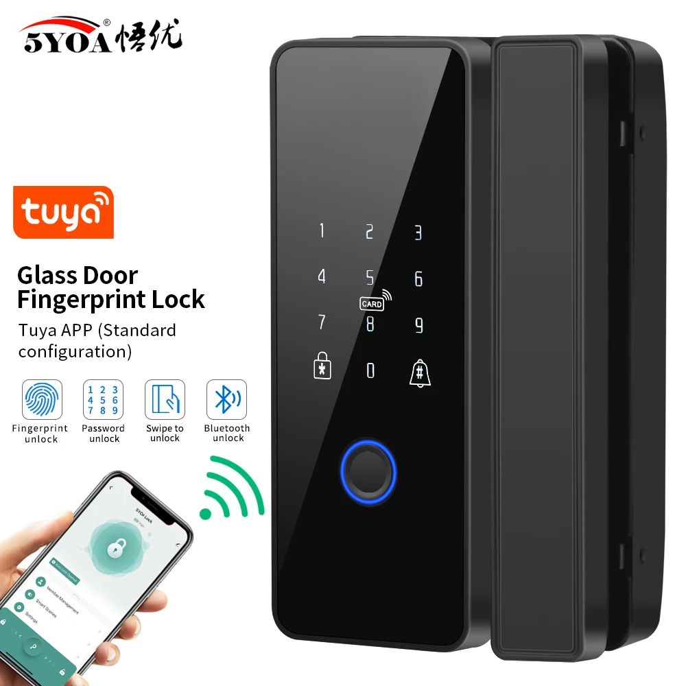 Tuya App Finger abdruck Schloss Bluetooth Smart Glastür biometrische elektronische Steuerung Türschloss 13,56 MHz RFID Remote Unlock Image