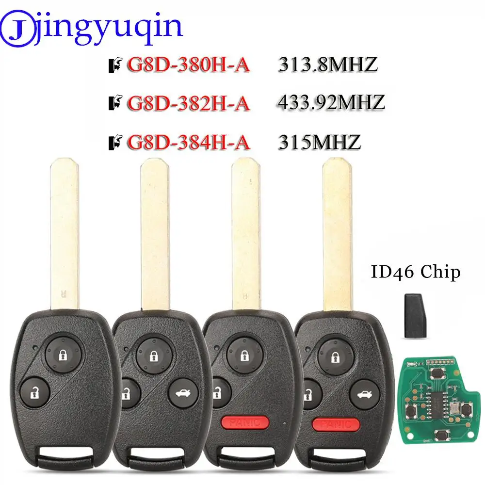 Jingyuqin Remote Key 313,8/315/433,92 Mhz G8D-380H-A G8D-382H-A G8D-384H-A Für Honda Accord Element CR-V HR-V Stadt Odyssey Civic Image