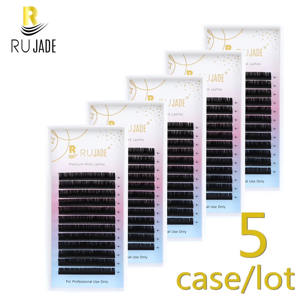 RUJADE 5 Fälle/Lot Falsche Wimpernverlängerungen, schwarze russische Volumen-Seidenwimpern, regelmäßige, klassische Einzelwimpernverlängerungen Image