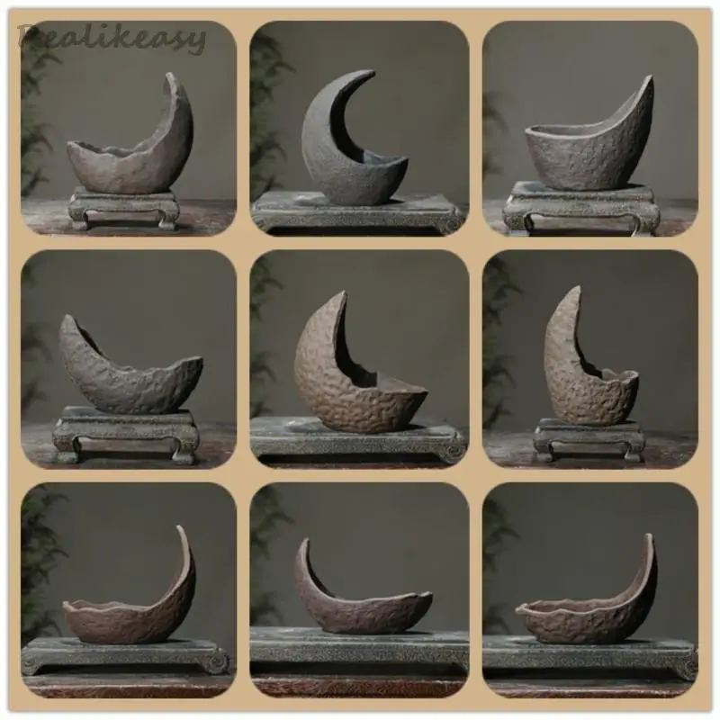 Chinesischer lila Sand blumentopf kreative handgemachte mond förmige Blumentopf Keramik Bonsai Topf Home Desktop Dekoration Topf 1 pcsles655 Image