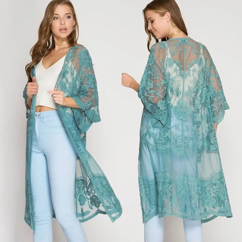 Frauen fließenden Badeanzug Kimono Strickjacke Spitze häkeln Bade bekleidung Blumen Vertuschungen Image