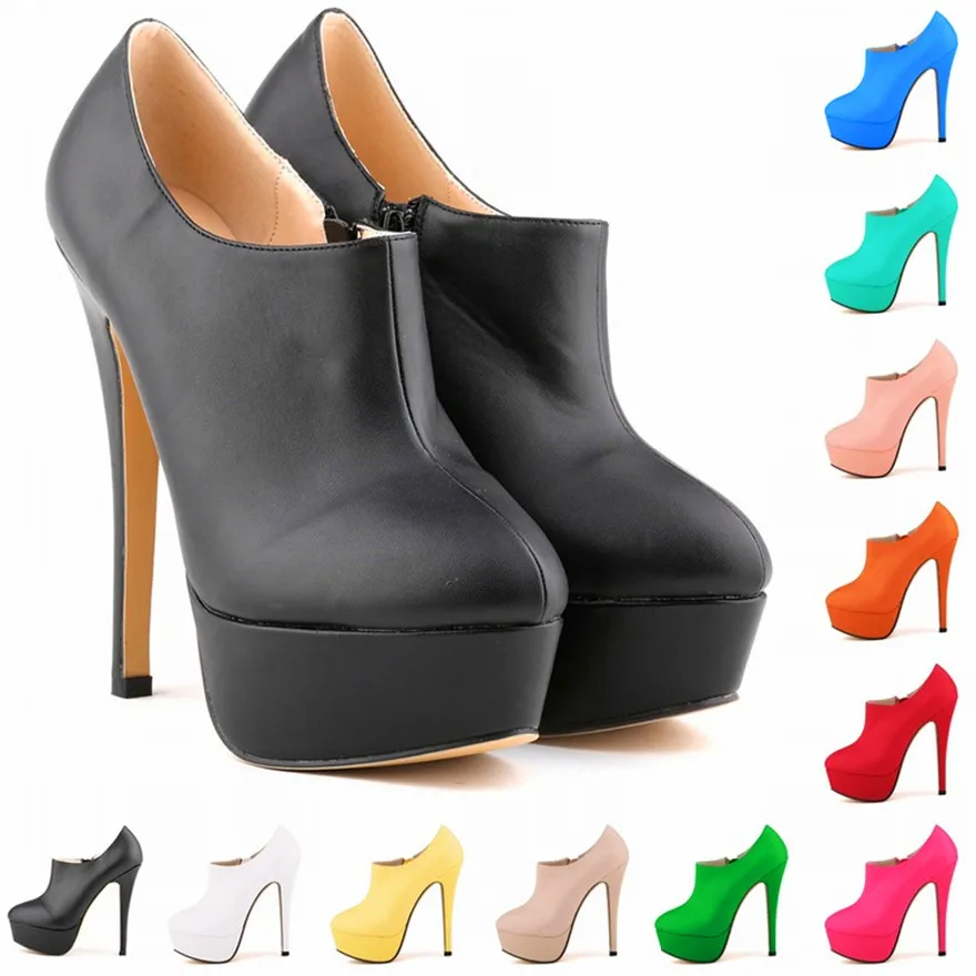 LOSLANDIFEN Concise Weiche Leder Stiefeletten Plattform Zipper Kurze Stiefel Mode frauen Schuhe 14 cm Super High Heels Schuhe Frau