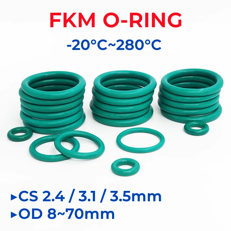 FKM O-Ring aus grünem Fluorkautschuk, Außendurchmesser 8–70 mm, Dicke CS2,4/3,1/3,5 mm, O-Ringe, Dichtung, ölbeständig, säure- und alkalibeständig Image