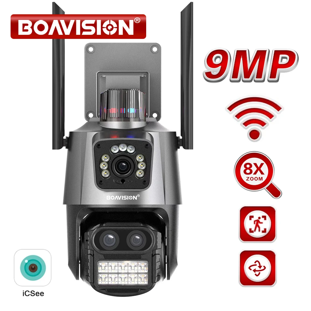 9MP 4MP Wifi Kamera Outdoor Dual-Objektiv Dual-Screens AI Auto Tracking 8X Digital Zoom Onvif PTZ und Fixed-Point Linkage Kamera Image