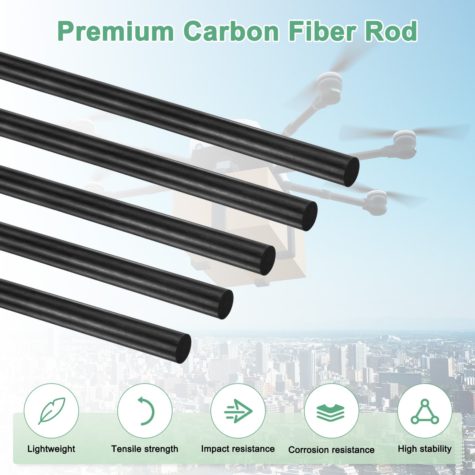 Carbon Fiber Rods, Carbon Fiber Solid Matte Pole for RC Airplane/DIY Craft/Scale Model Kite Wing Tube