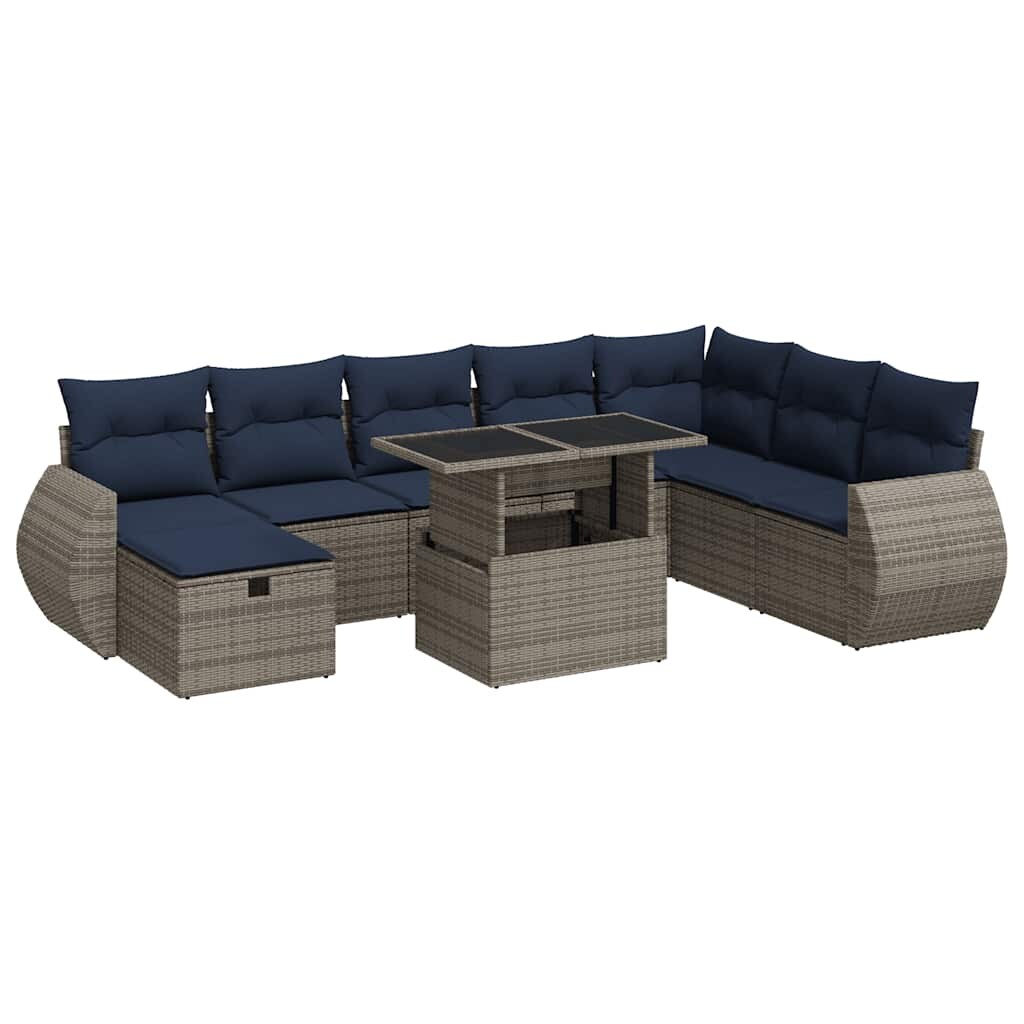 vidaXL 9-tlg. Garten-Sofagarnitur mit Kissen Braun Poly Rattan Akazie Image