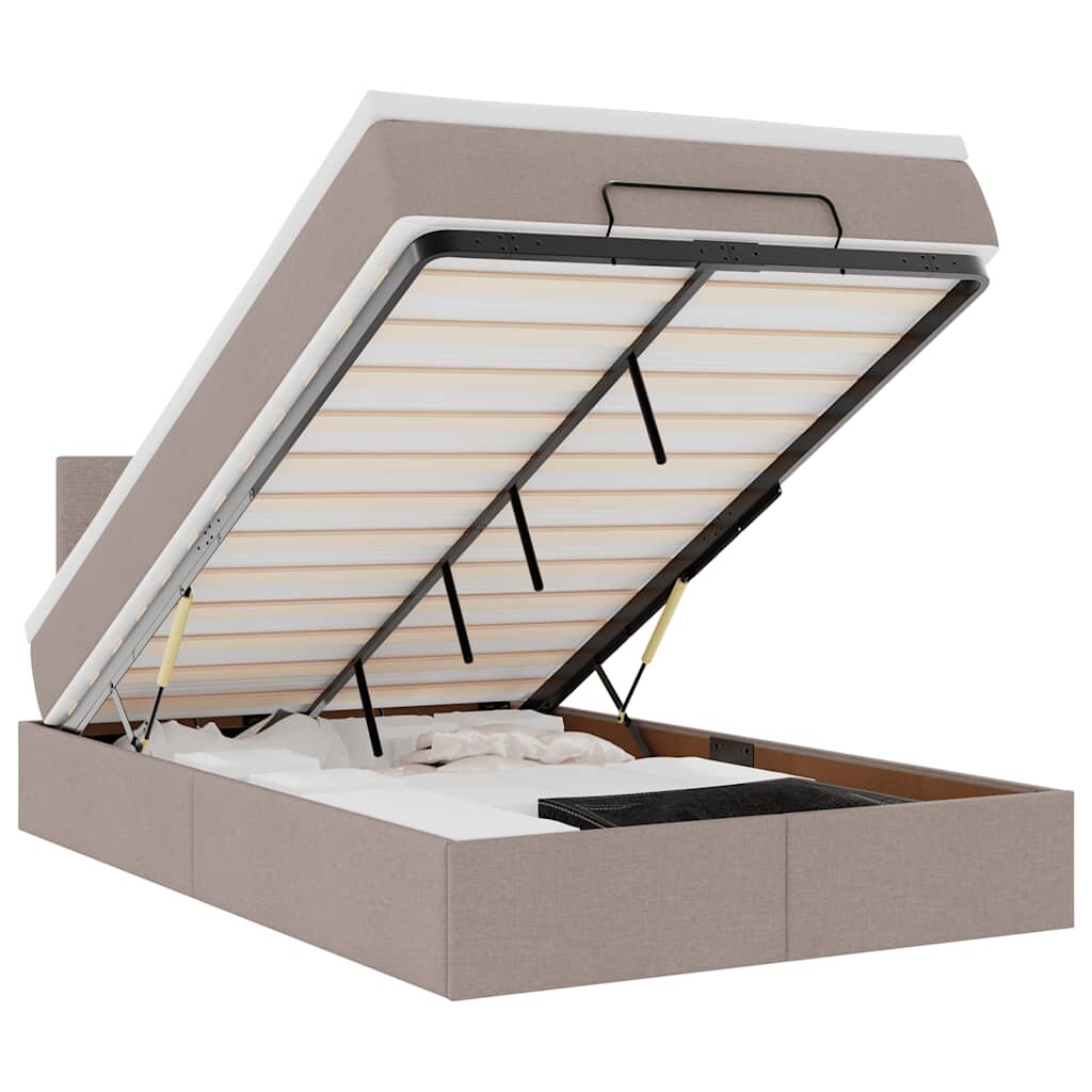 vidaXL Ottoman-Bett mit Matratze & LEDs Taupe 120x200 cm Stoff Image