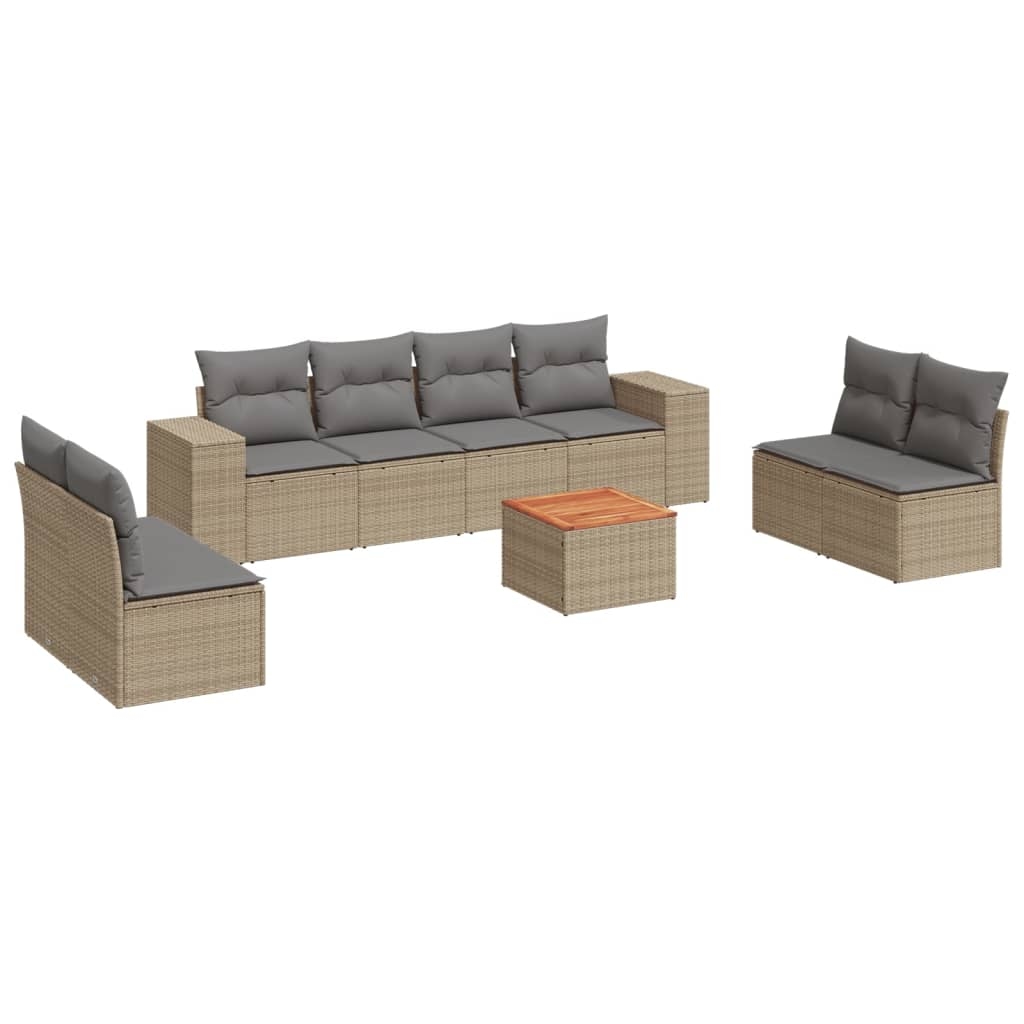 vidaXL 9-tlg. Garten-Sofagarnitur mit Kissen Beige Poly Rattan Image