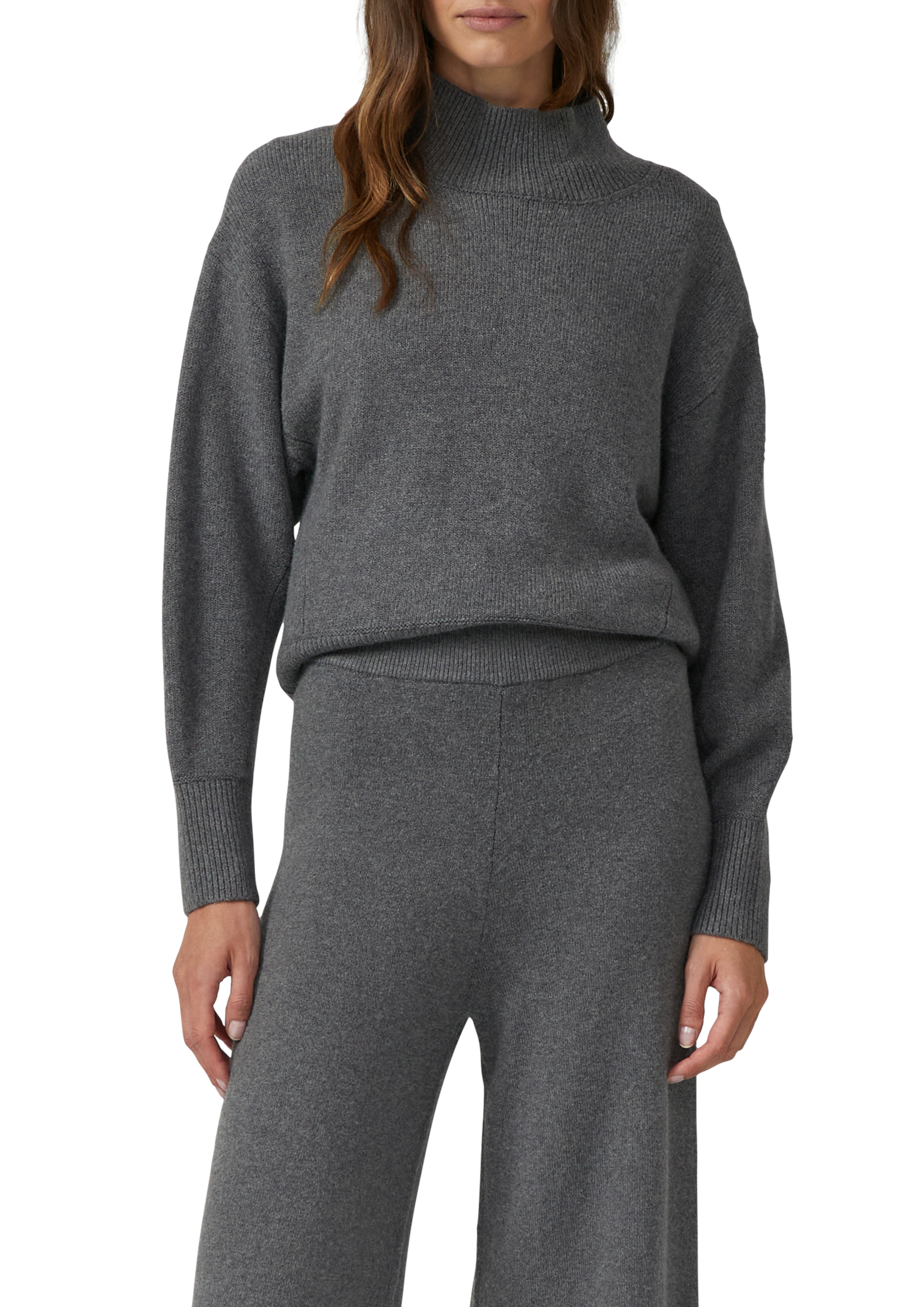 Strickpullover S.OLIVER, Damen, Gr. 46, grau melange, Strick, Obermaterial: 50% Baumwolle, 25% Polyamid, 14% Polyacryl, 8% Wolle, 3% Elasthan, meliert, regular fit normal, ohne Ausschnitt, Rippbündchen, Pullover Strickpullover, mit Rippbündchen