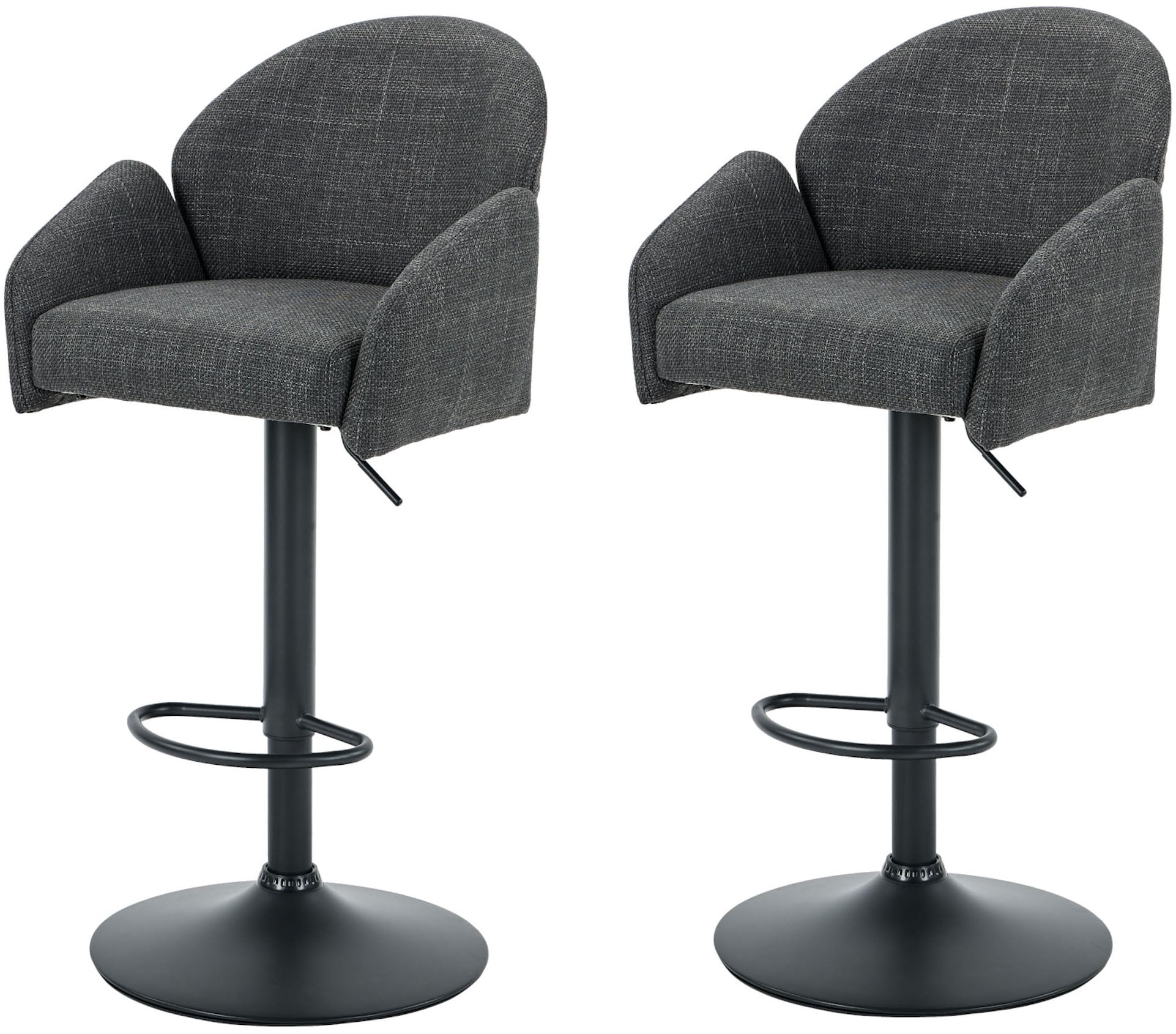 Barhocker HELA "HOLLY", anthrazit, schwarz, B:51,5cm H:96cm T:53cm, 100% Polyester, Hocker, Barhocker, 360 drehbar, Höhenverstellbar, Armlehnen, Gestell angepasst an Bezug