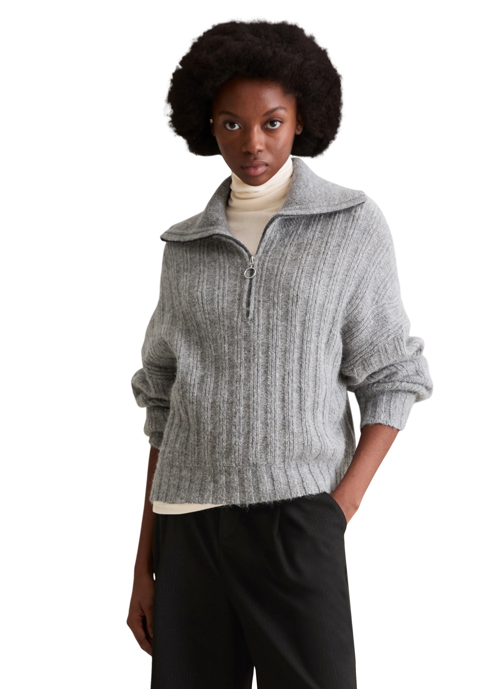 Rollkragenpullover MARC O'POLO DENIM "aus edlem Wolle-Alpakawolle-Mix", Damen, Gr. XXS, medium grau, Obermaterial: 43% Wolle (Schafwolle), 34% Polyamid, 23% Alpaka, unifarben, Pullover Rollkragenpullover