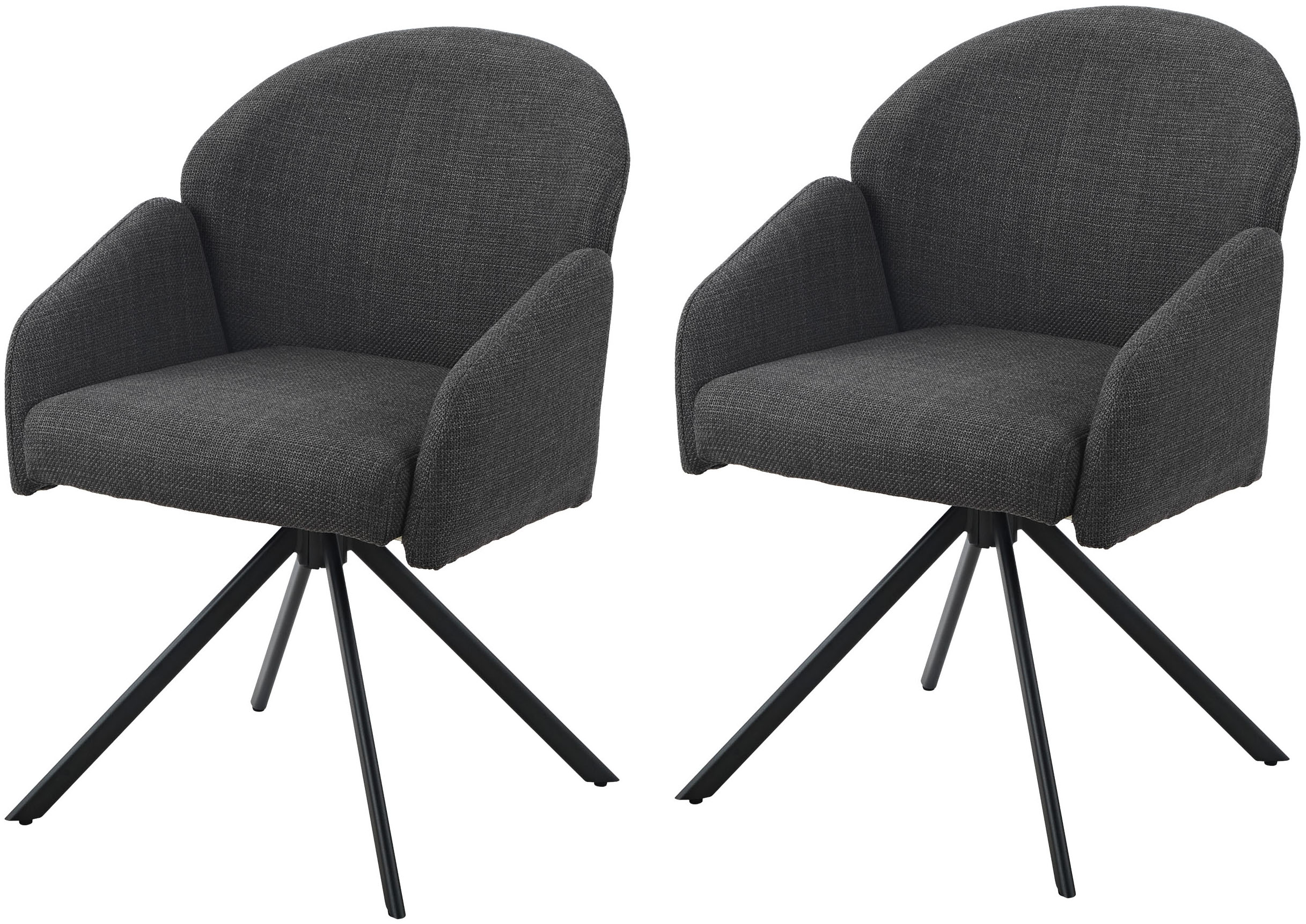 Armlehnstuhl HELA "HOLLY", anthrazit, schwarz, schwarz, B:56,5cm H:84cm T:61cm, Metall, Polyester, Stoff, Stühle, Armlehnstuhl, 360 drehbar, Armlehnen, Gestell angepasst, Swing Back Komfortrücken