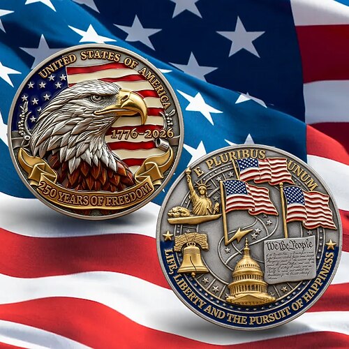 Moneta commemorativa degli Stati Uniti in metallo U.S 250 anni di libertà - Moneta da sfida con aquila americana moneta da collezione per il 250° anniversario regalo souvenir militare patriottico