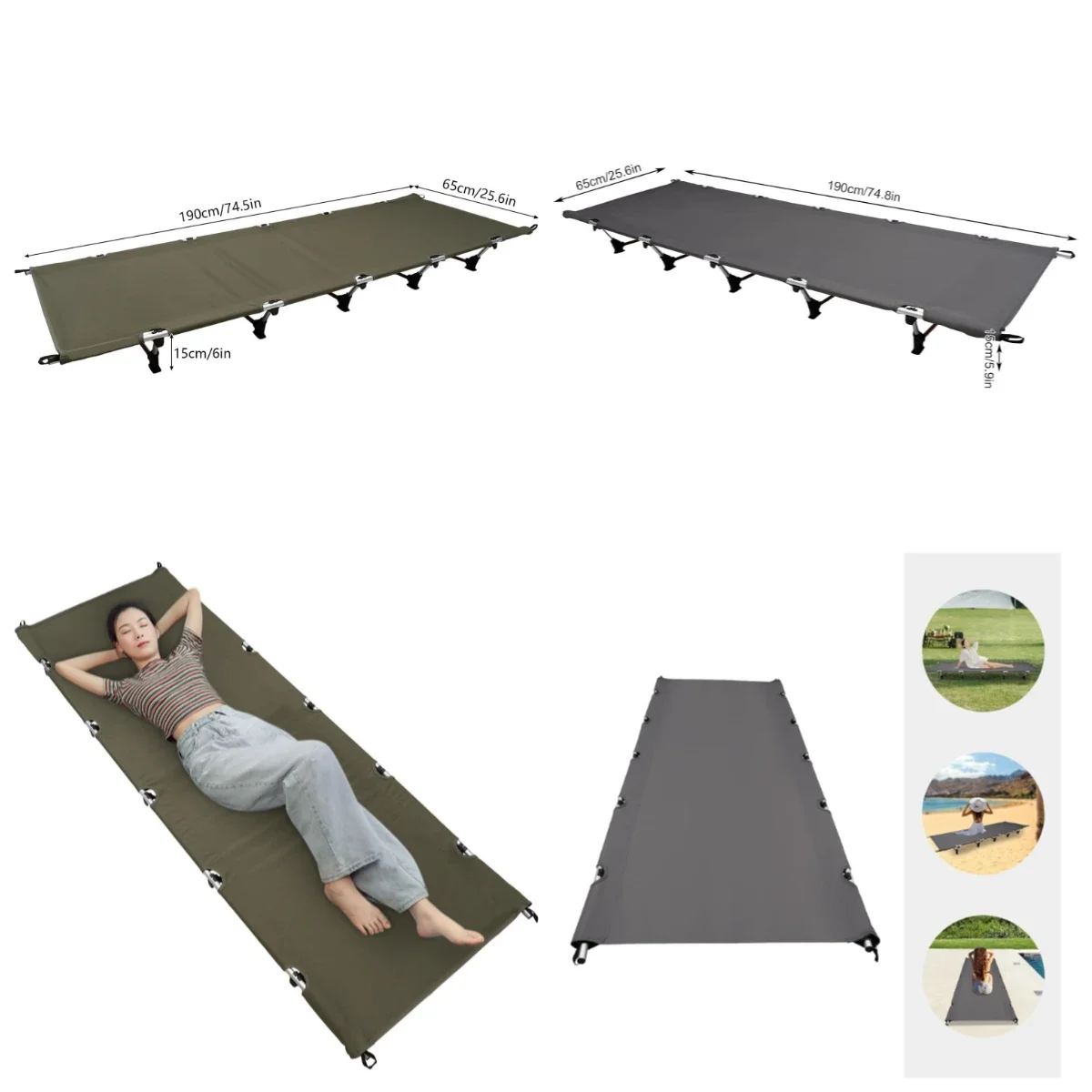 Qussse Feldbett Klappbar, Aluminium Reisebett Outdoor Campingliege Bett Klappbar Camping Lounger mit Tragetasche, für Picknicks