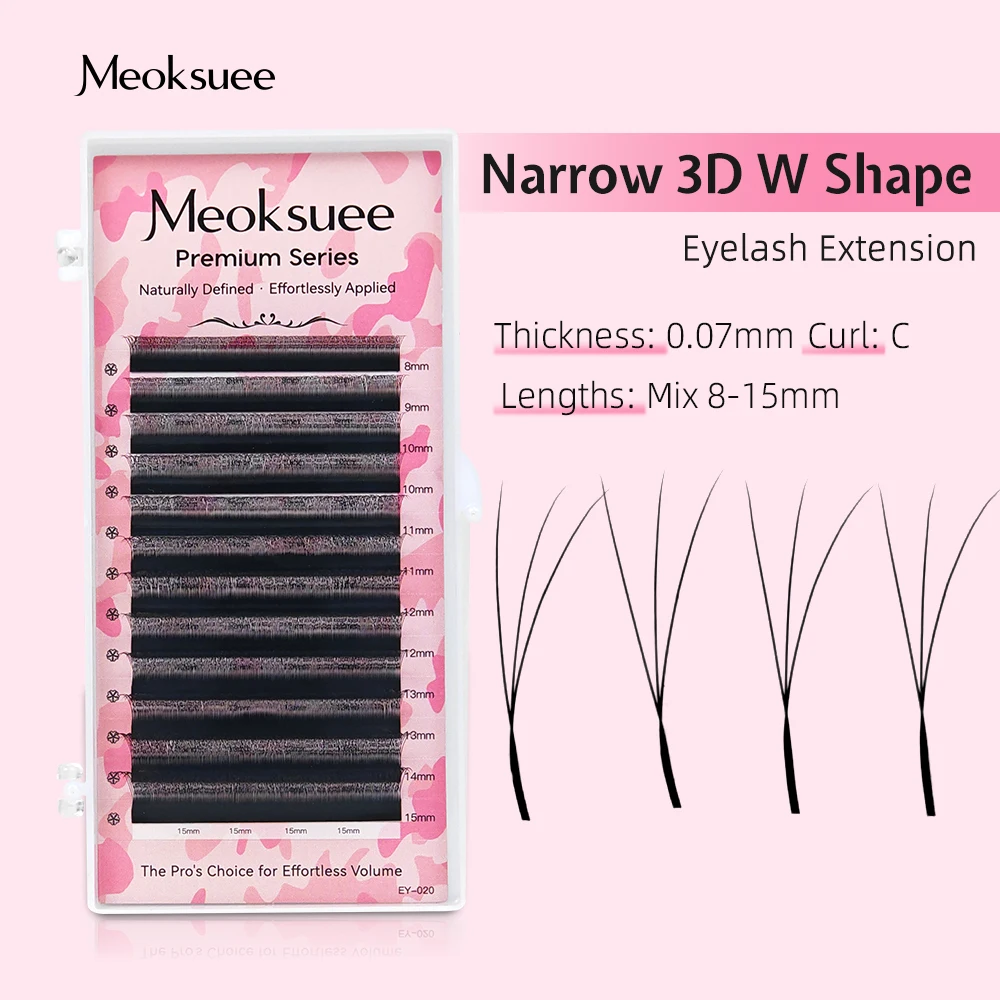 Schmale 3D-W-Form, automatische blühende Wimpernverlängerungen, vorgefertigte Fächer, schmale, natürliche, weiche Einzelwimpern, voll dicht Image