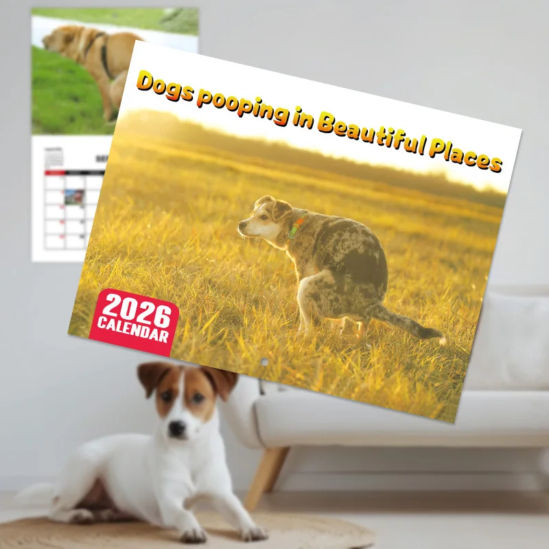 2026 Wandkalender mit kackendem Hund, lustiges Jahr, Monatsplaner, Agenda, Zeitplan, Organizer, perfektes Geschenk für Freunde, Bürobedarf Image