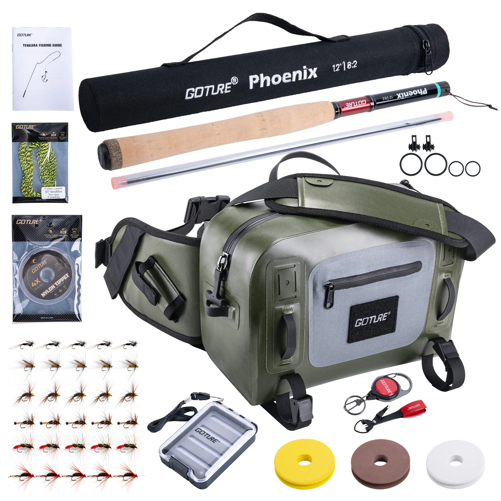 Canna da pesca Goture Combo Pesca a mosca Canna Tenkara Alimentatore Canne telescopiche 3.6M/12ft Canna da pesca Manico in sughero/carbonio per regalo uomo