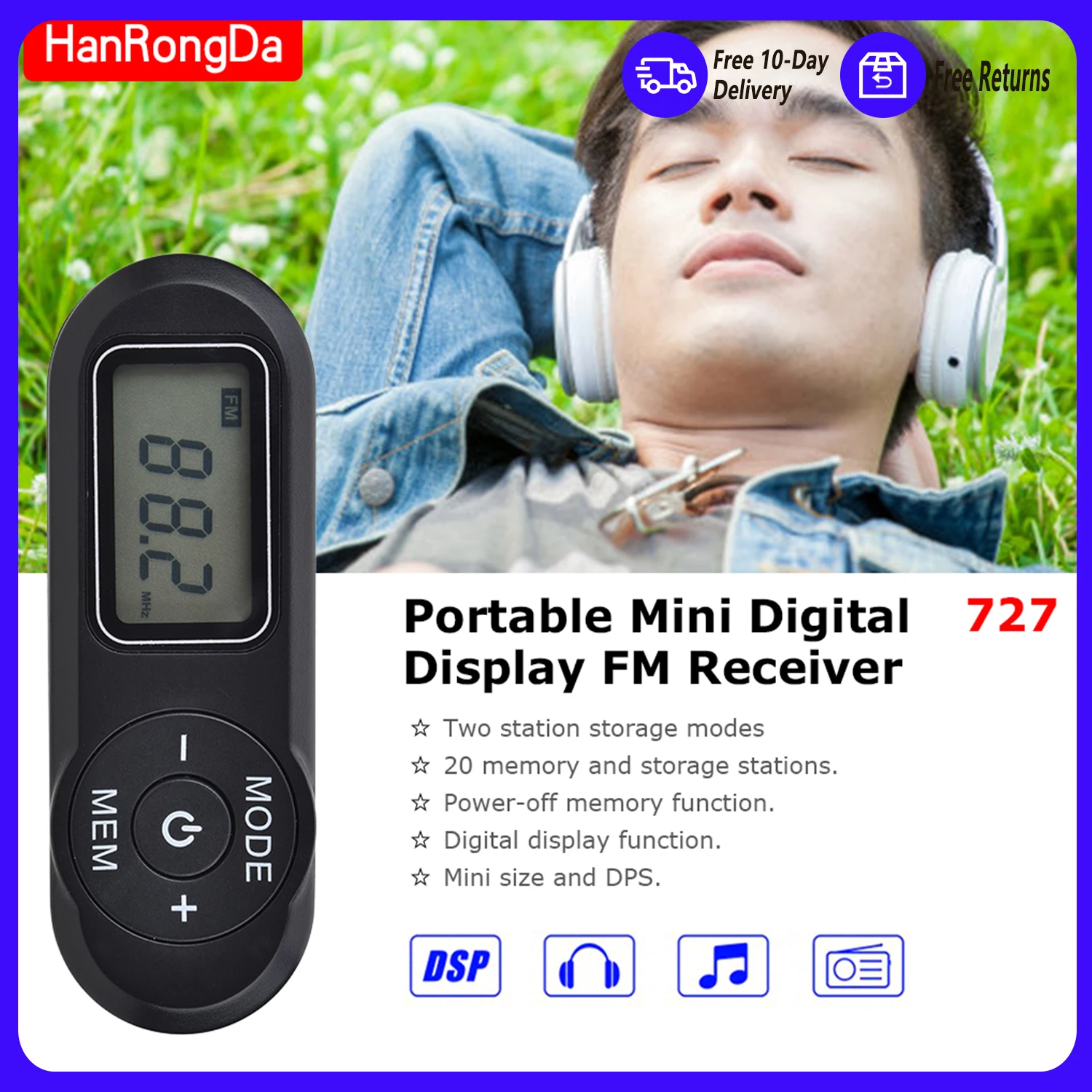 HanRongDa HRD-727 DSP Radio FM Mini design portatile ABS Display digitale retrò Radio Display LCD portatile DSP Radio FM con auricolare