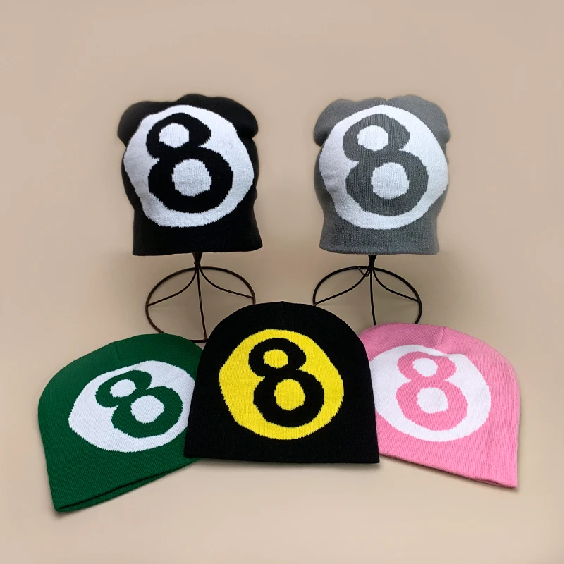 Koreanische Farbblock-Nummer 8, Strickmützen, Herbst und Winter, neue Unisex-Ins, warme Straße, vielseitige Hip-Hop-Outdoor-Mode-Mützen
