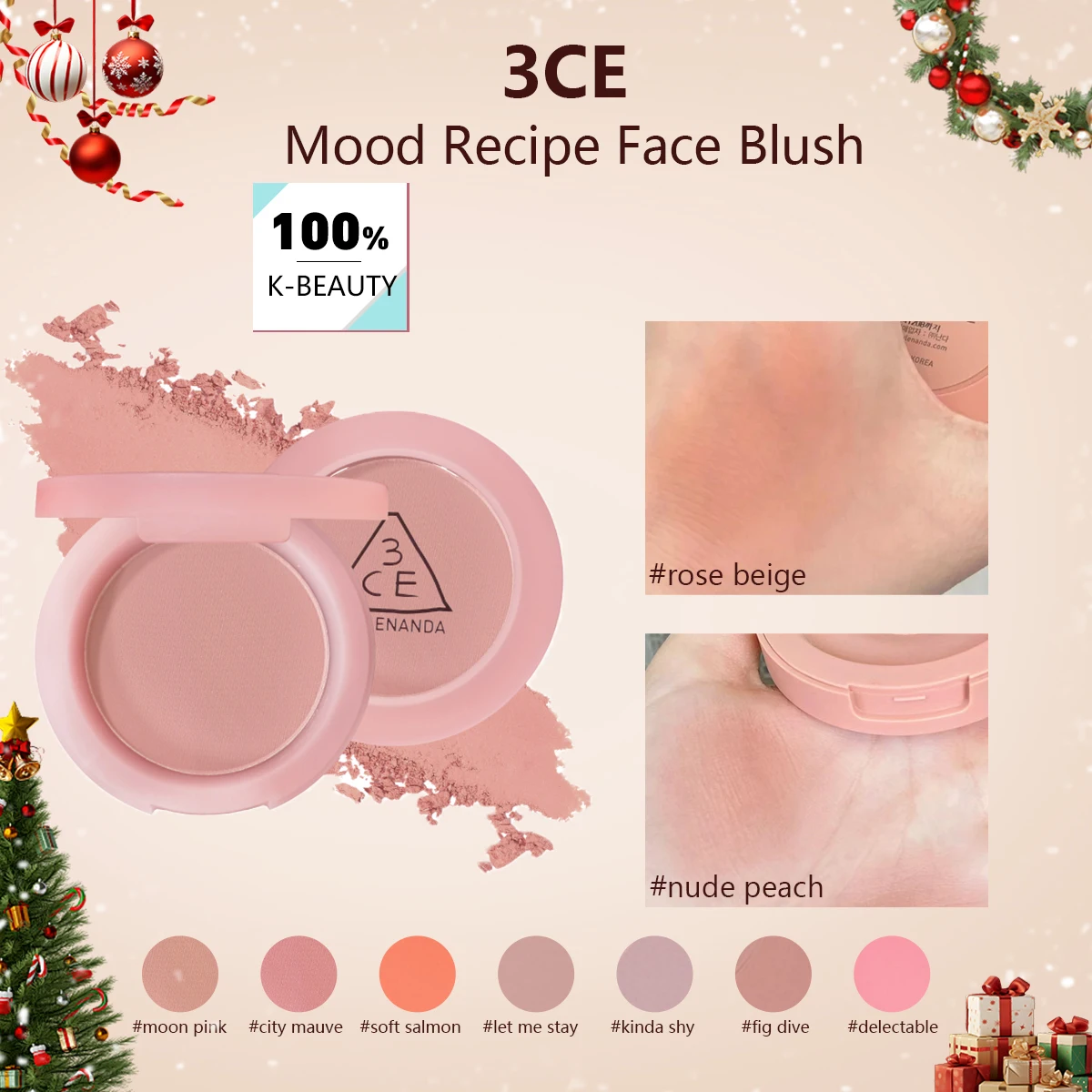3CE Mood Recipe Gesichtsrouge, seidiges Puder, mischbar, natürliche Farbabteilung, langanhaltendes Tragen, komplettes Make-up, K-Beauty, koreanisches Make-up Image