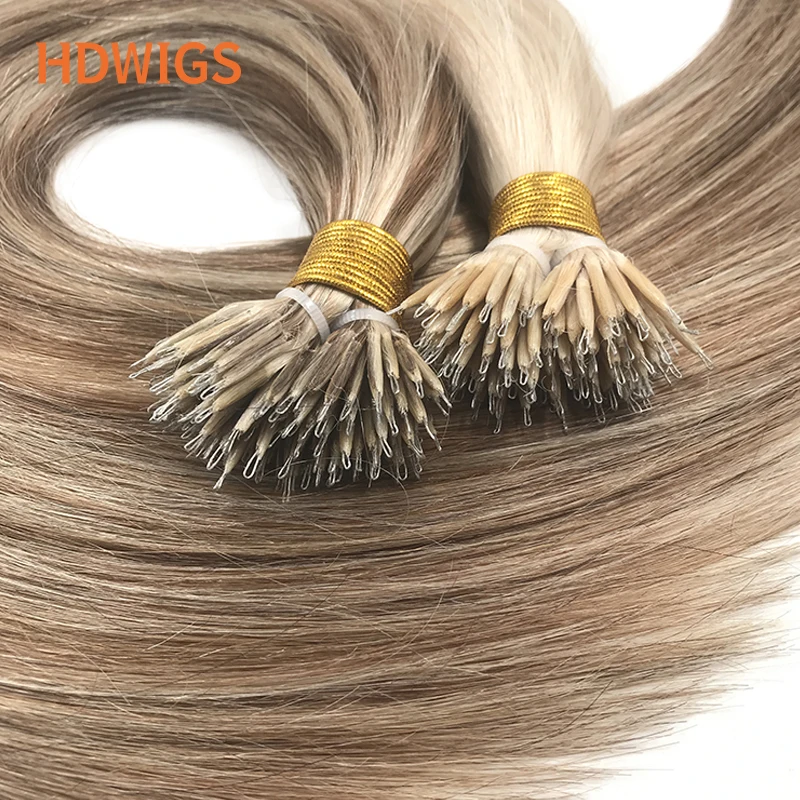 Nanoring-Haarverlängerung, gerade, hochwertige Echthaarverlängerungen für Frauen, Micro-Ring-Link-Haarverlängerungen, Echthaar Image