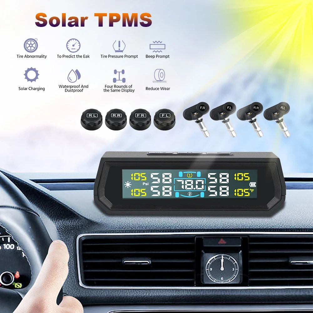T17 Universal Auto Sicherheit Alarm Systeme Auto Reifendruck Überwachung System Im Auto Temperatur Display USB/Solar TPMS Image