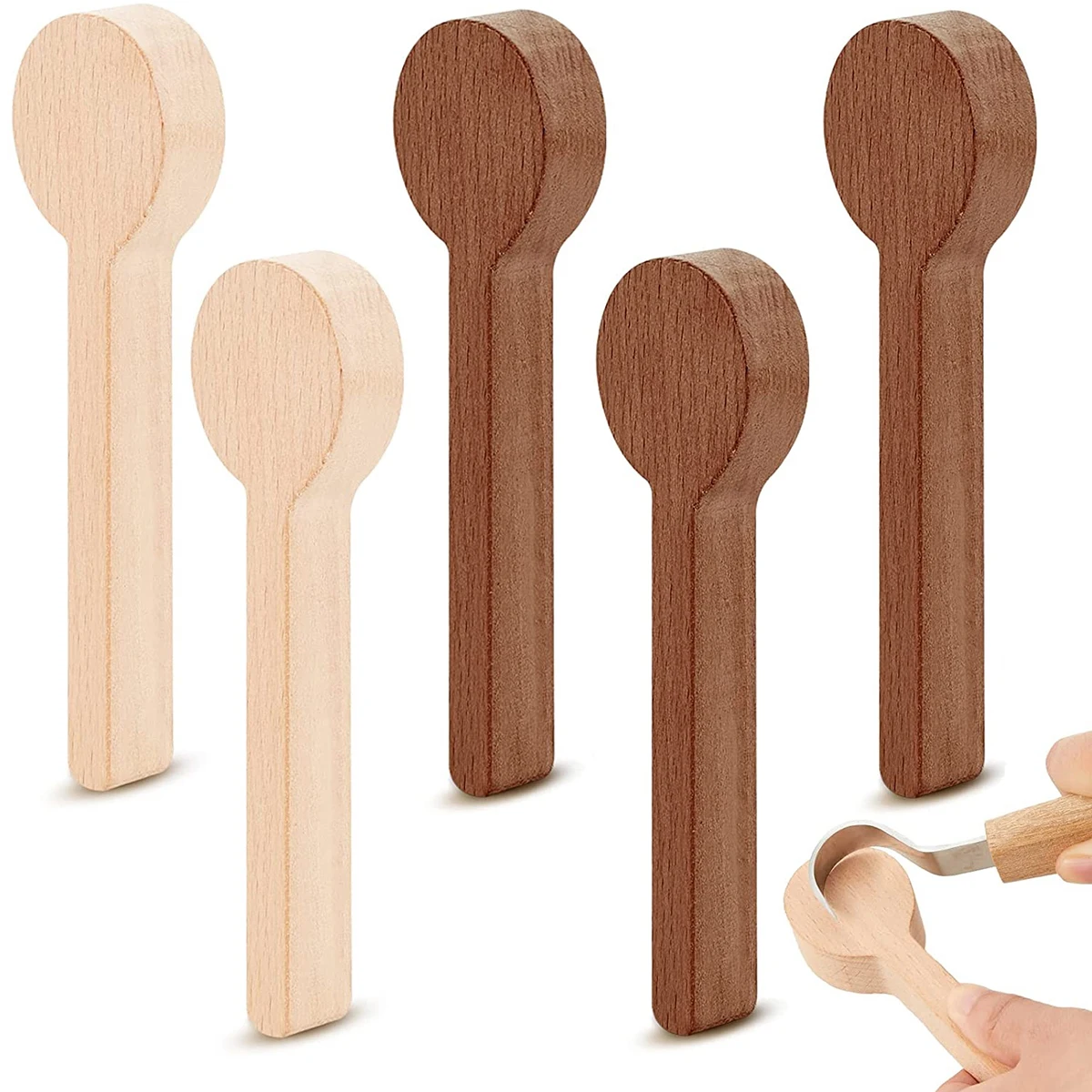 5PCS Holzschnitzlöffel Blanko Kit Holzschnitzlöffel Rohlinge Buche und Walnuss DIY Holzhandwerk Holzschnitzblöcke für Experten Image