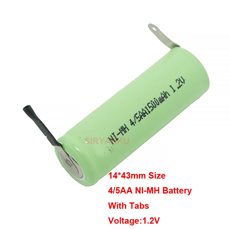1,2 V 4/5AA NIMH wiederaufladbar 1500 mAh 4/5 AA NI-MH Akku mit Lötfahnen 14 x 43 mm für Elektrorasierer-Akku Image