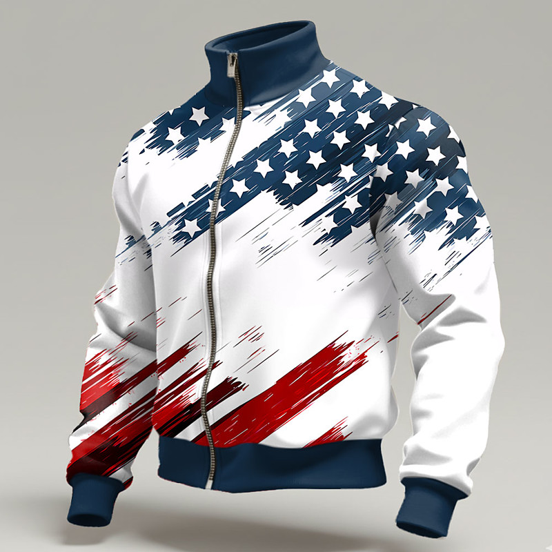 America's 250th Anniversary Men's American US Flag Jacket Sweatshirt Fashion Cool Daily Tactical Stand Collar Outdoor Streetwear Party Blue White Red Zip Up Spring Fall Designer S M L XL XXL XXXL