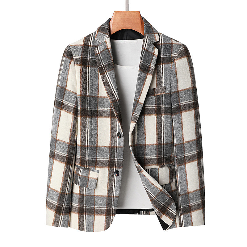 Men's Blazer Jacket Tweed Blazer Notch Collar Fashion Classic Casual Plaid Blazer Tweed Blazer Blue khaki Grey Tailored Fit Single Breasted Two-buttons