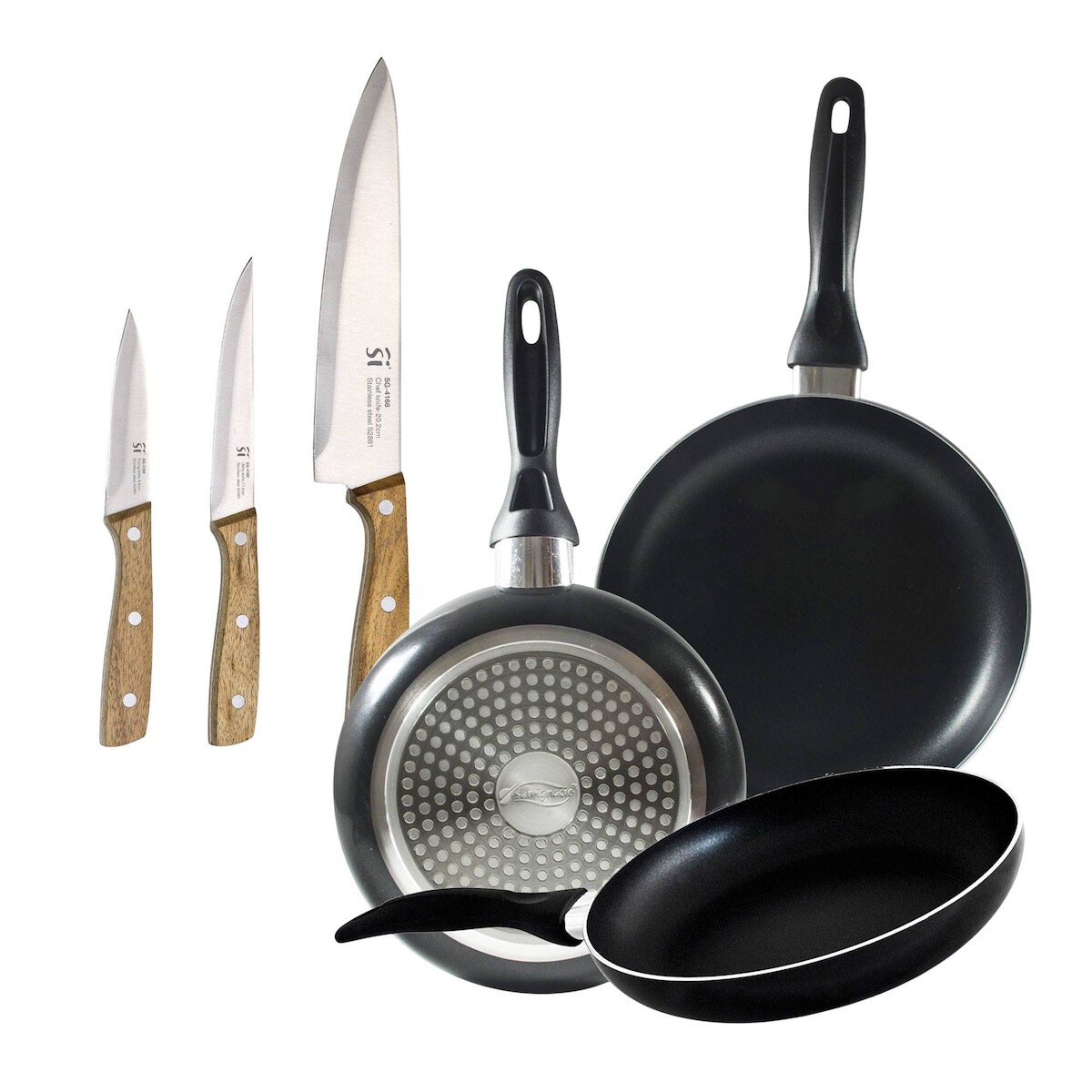 BERGNER - Set aus 3 gepressten Aluminium-Pfannen Ø16/Ø20/Ø24 cm, geeignet für Induktion Navy Black Set 3 Edelstahlmesser Image