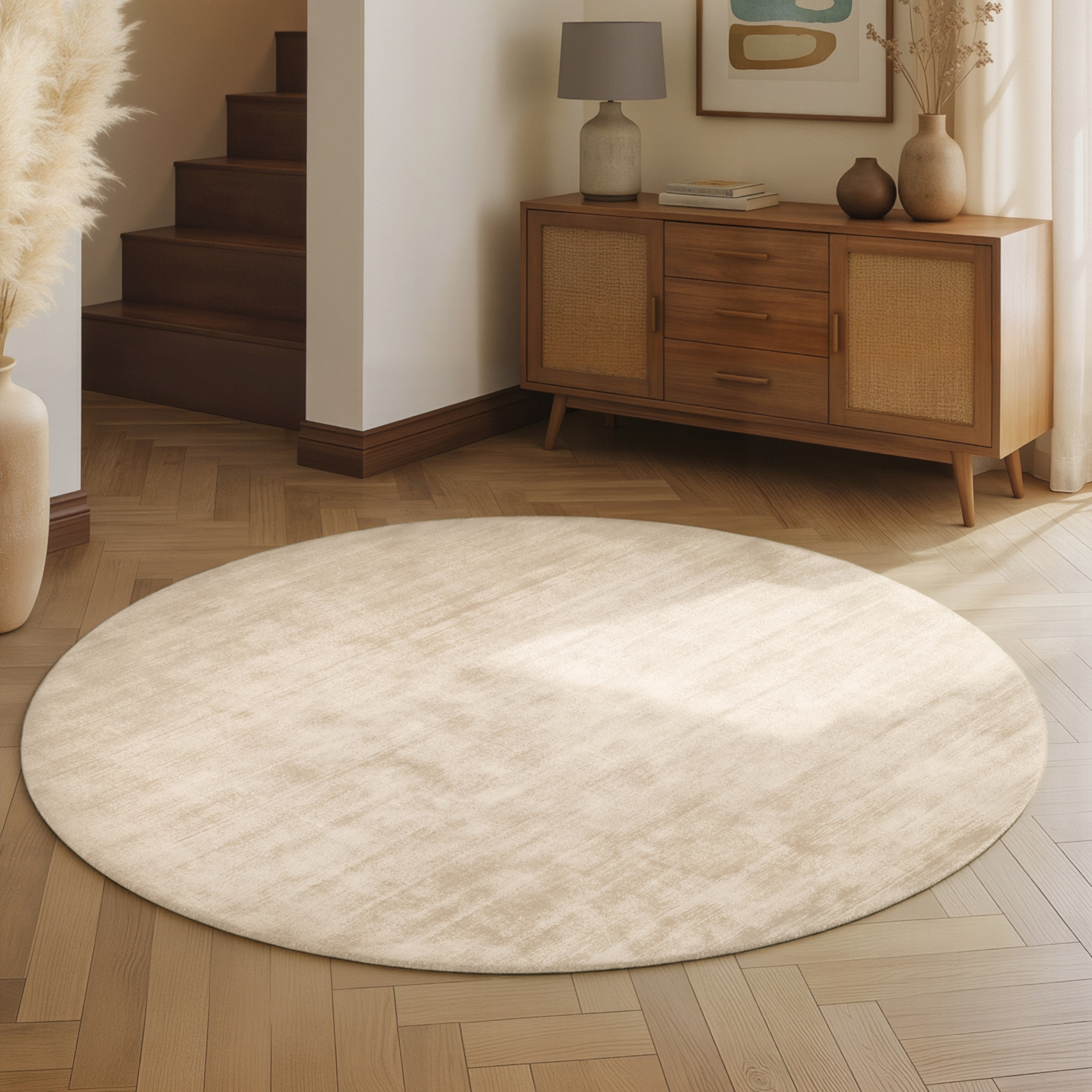 Teppich VIKOSA "Noemi", elfenbein, H:10mm Ø:200cm, Viskose, Teppiche, Teppich, Dezenter Glanz, Weich, Seidenoptik, Viskose, Wohnzimmer, Schlafzimmer Image