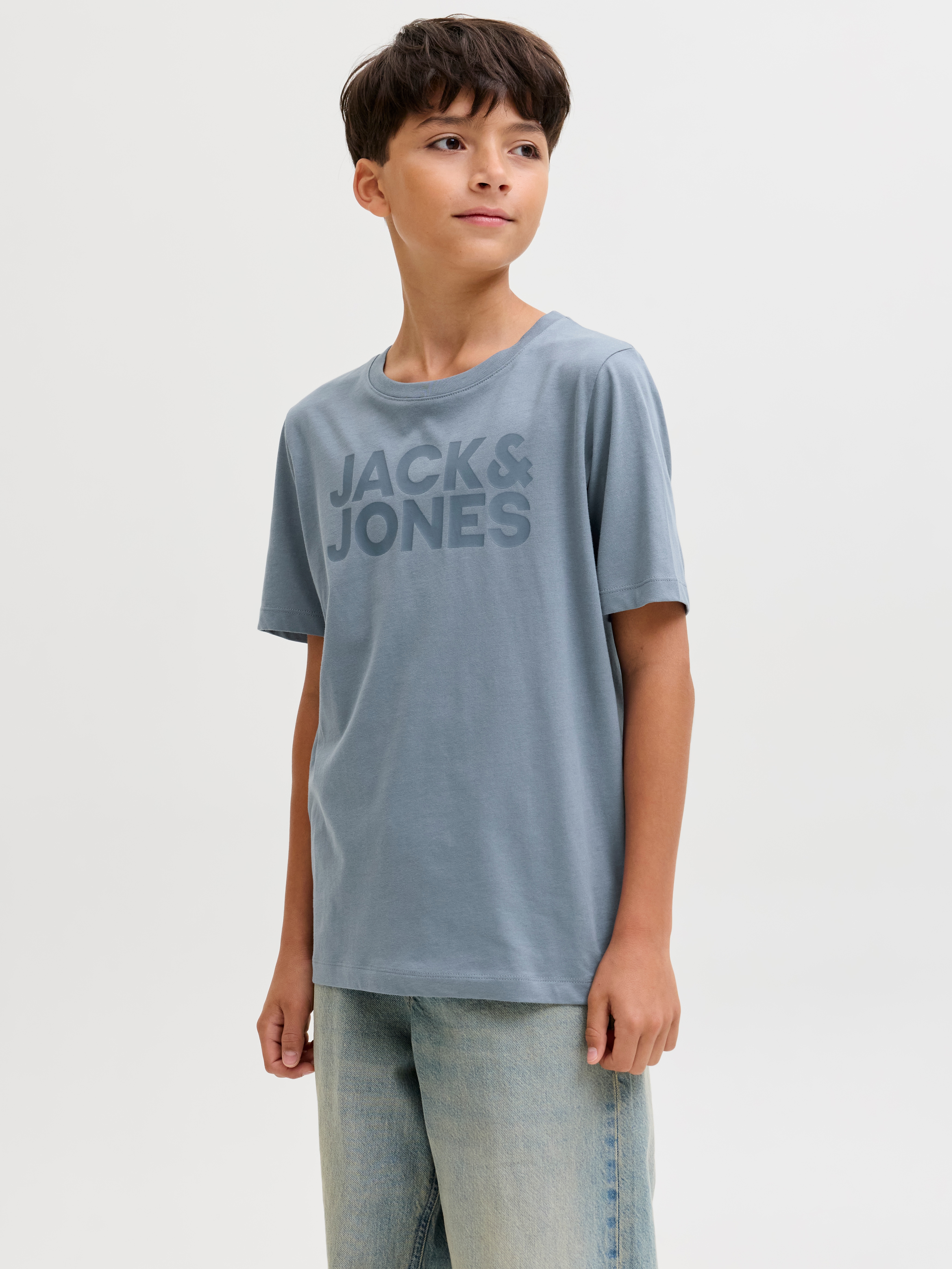 Rundhalsshirt JACK & JONES JUNIOR "JJECORP stylisch, atmungsaktiv, pflegeleicht", Jungen, Gr. 140, blau mirage print:big tonal, Jersey, Obermaterial: 100% Baumwolle, bedruckt, regular fit normal, Rundhals, Shirts Rundhalsshirt, bedruckt, casual,...