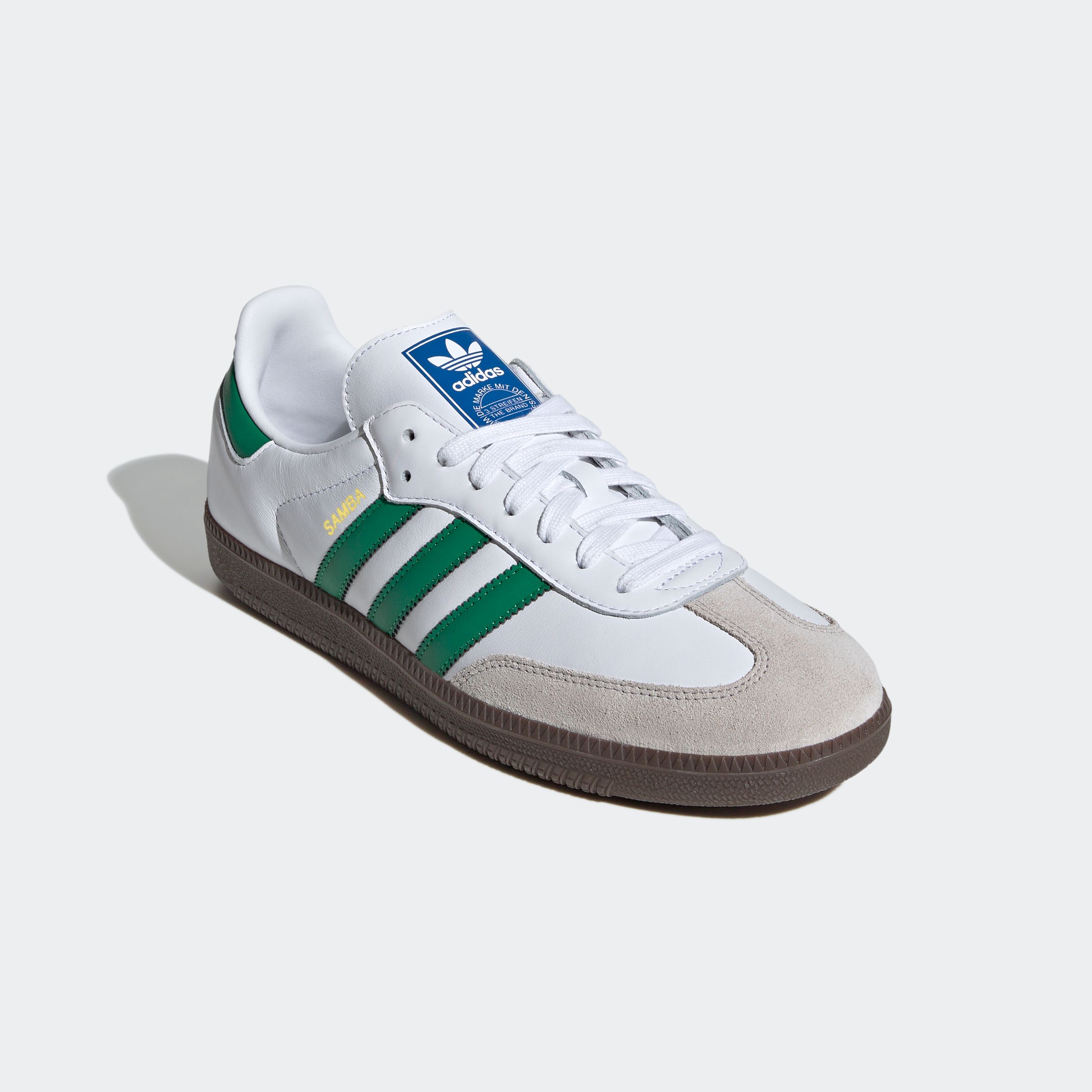 Sneaker ADIDAS ORIGINALS "SAMBA OG", Gr. 44,5, ftwwht, grün, supcol, Leder, Synthetik, Schuhe Sneaker