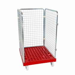 Oswald Transportgeräte Rollbehälter niedrig, 3-seitig, Rollplatte aus Kunststoff, 724 x 815 x 1.210 mm, 500 kg, Nutzhöhe 1.020 mm, Feuerrot Image