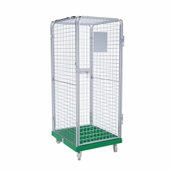 Oswald Transportgeräte Rollbehälter hoch, 5-seitig, Diebstahlschutz, Rollplatte aus Kunststoff, 724 x 815 x 1.810 mm, 500 kg, Nutzhöhe 1.585 mm, Verkehrsgrün Image