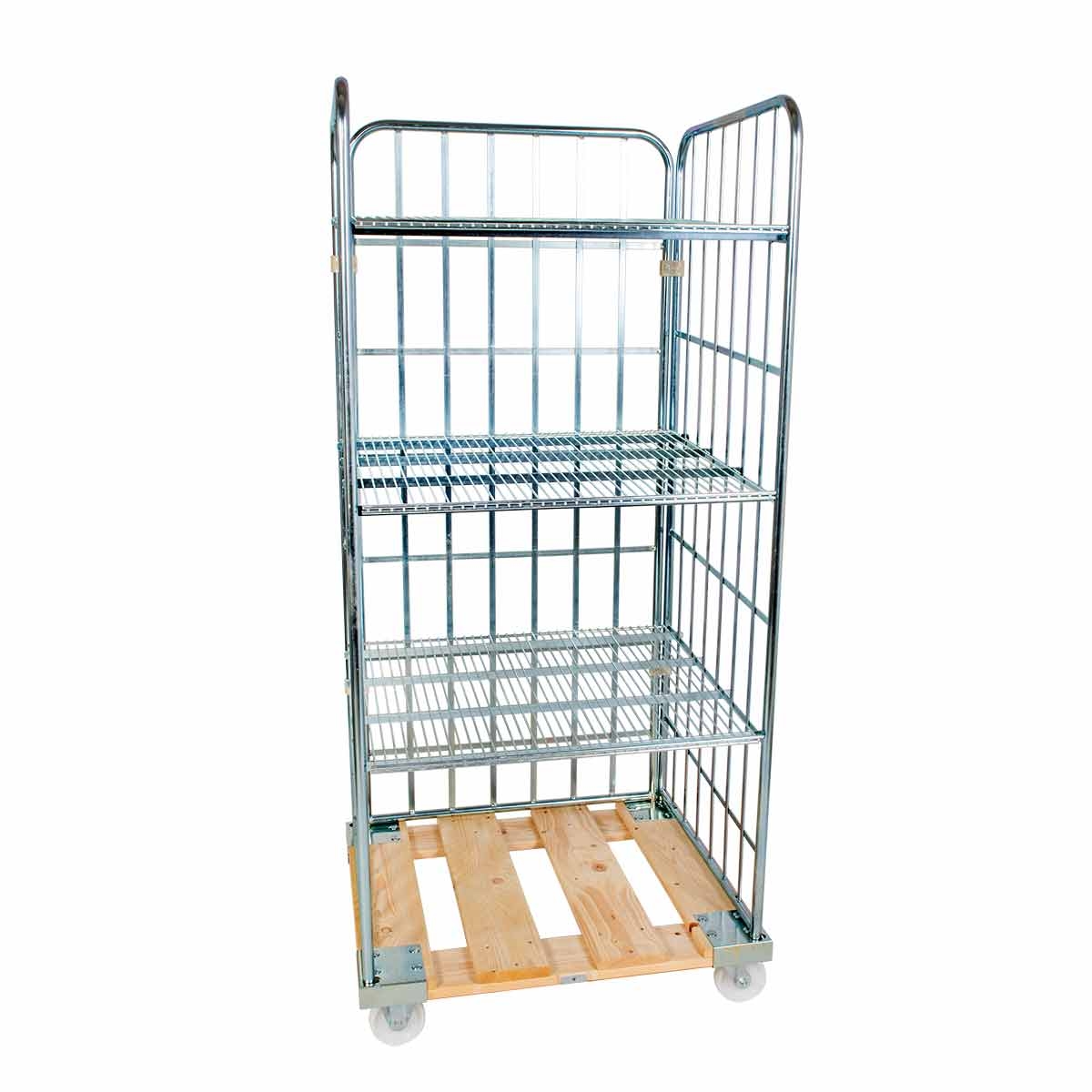 Oswald Transportgeräte Rollregal 3-seitig, 3 Zwischenböden, Nutzhöhe 1.600 mm, Rollplatte aus Metall, 815 x 724 x 1.790 mm, 500 kg Image