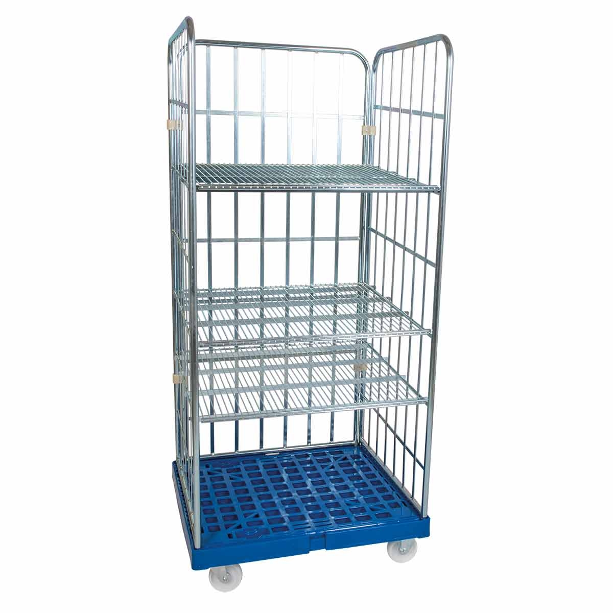 Oswald Transportgeräte Rollregal 3-seitig, 3 Zwischenböden 20° Neigung, Nutzhöhe 1.600 mm, Rollplatte aus Kunststoff, 815 x 724 x 1.790 mm, 500 kg, Lichtblau Image