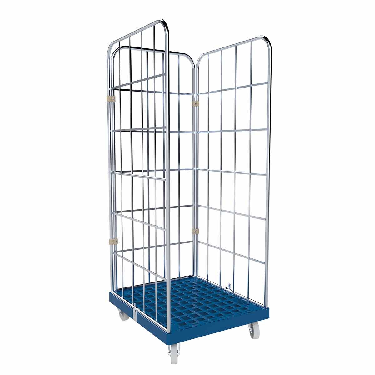 Oswald Transportgeräte Rollbehälter 3-seitig, Rollplatte aus Kunststoff, 724 x 815 x 1.830 mm, 500 kg, Nutzhöhe 1.640 mm, Enzianblau Image