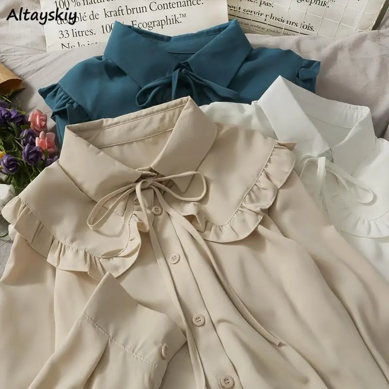 Süße Damen-Hemden, süße Oberteile, Peter-Pan-Kragen, S-3XL, lockere Mode, Temperament, minimalistisch, Lolita, französische elegante Kleidung, trendig, 5 Farben Image