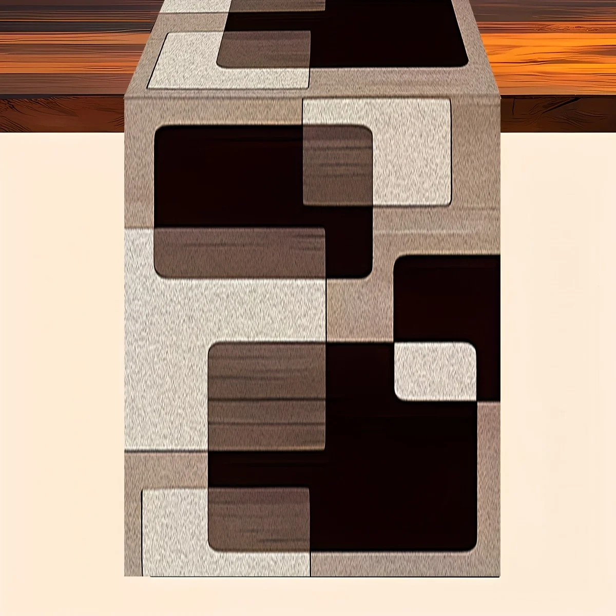 Geometrischer quadratischer Tischläufer mit braunfarbenen, ideal für moderne Esstischdekoration mit stilvollem Charme Image