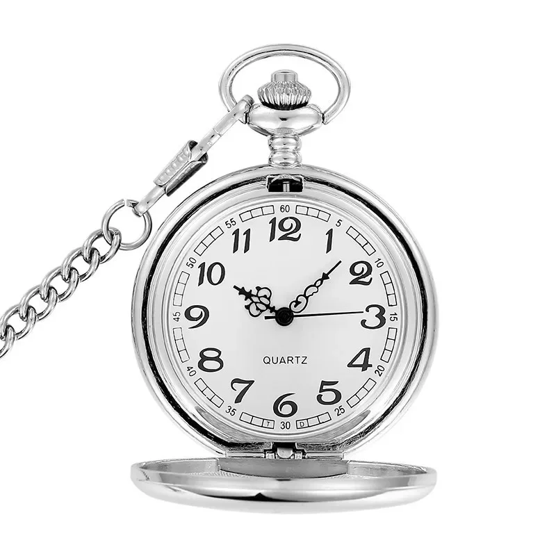 Orologio da tasca liscio in argento Orologio da collana da donna da uomo Orologio da polso in metallo in acciaio inossidabile con regali a catena corta