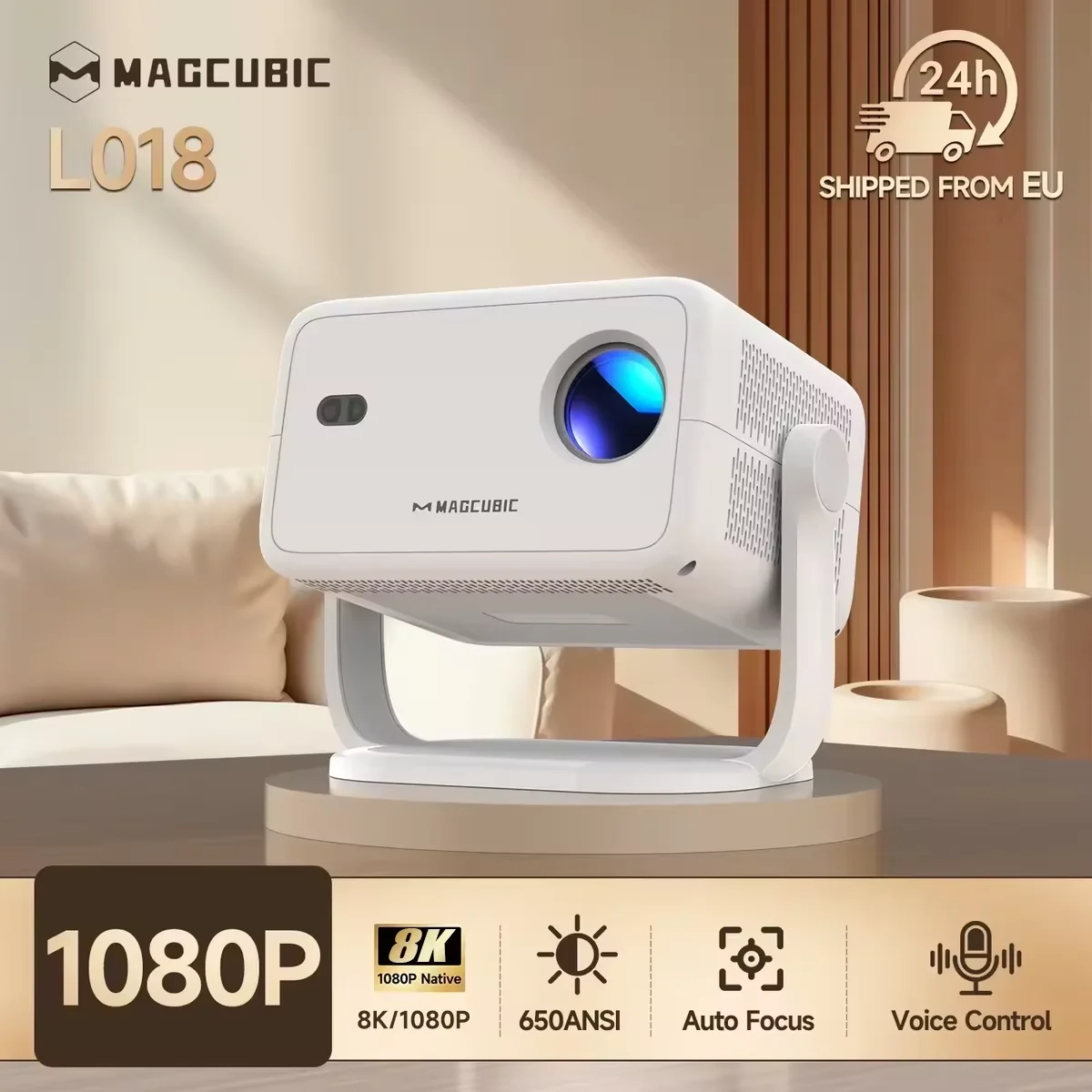 Magcubic Native 1080P 650Ansi 8K Android14 L018 Projektor mit automatischer Trapezkorrektur, Fokus, Wifi6, Bt5.4, tragbarer Filmprojektor für den Außenbereich.