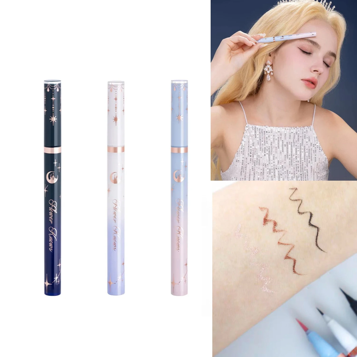 Flower Knows Moonlight Mermaid Wasserfester flüssiger Eyeliner, 24 Stunden lang anhaltendes, veganes, wischfestes Augen-Make-up mit feiner Spitze Image