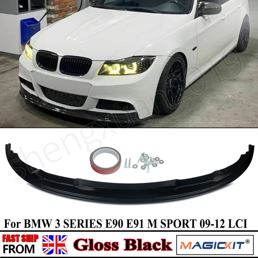 Paraurti labbro anteriore PER BMW SERIE 3 E90 E91 316d 320d 330d M SPORT 2009 2010 2011 2012 LCI SPLITTER ANTERIORE PARACCO LIP NERO LUCE