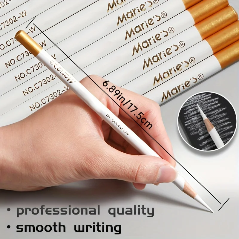 Marie's 3/6/12-teiliges weißes Kohlestift-Set, Skizzen-Highlight-Stifte zum Zeichnen, Skizzieren, Schattieren, Mischen für Erwachsene, Studenten Image