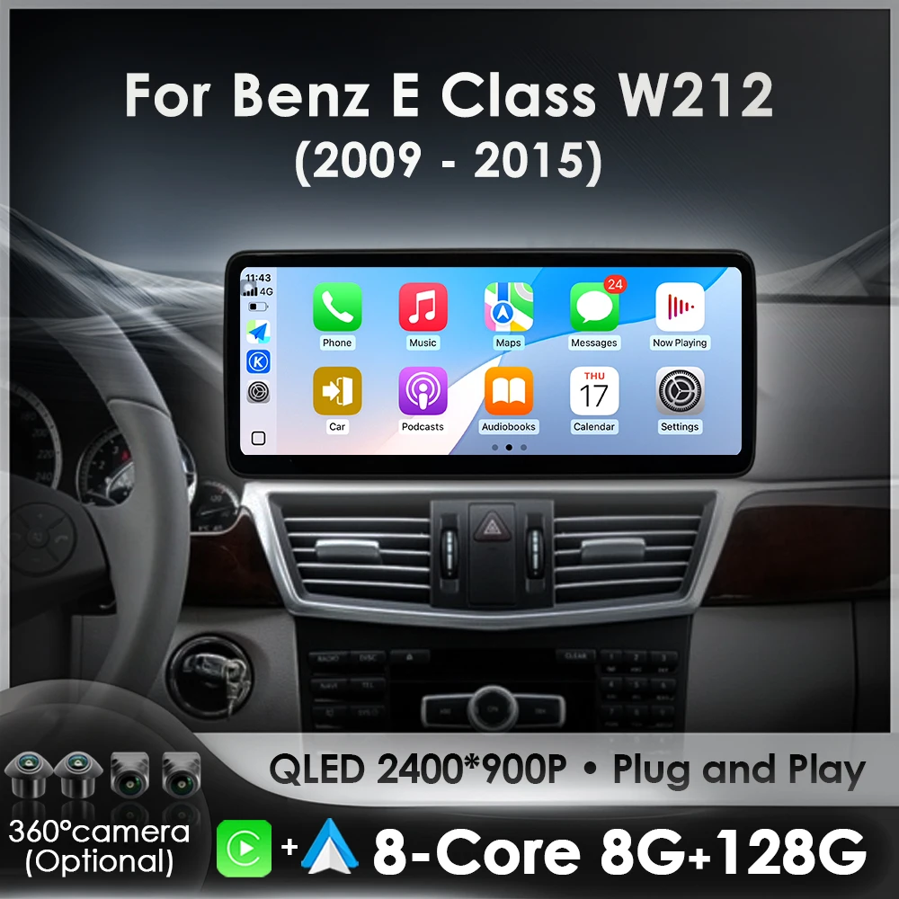 Drahtloses Carplay für Mercedes Benz E-Klasse W212 2009–2015 Android 15 Autoradio Video DSP Stereo GPS QLED Touchscreen 4G WiFi BT Image