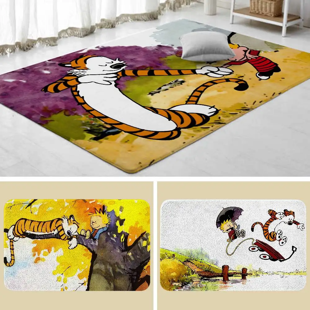 Calvin And H-Hobbes Floor Mat Bathroom Absorbent Mat Simple Door Dirt-resistant Mat Home Kitchen Mat Foot Mat Entry Mat