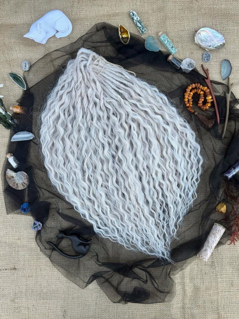 Set regalo per dreadlock, extension per dreadlock ondulate biondo platino, dreadlock bianchi ricci, capelli a doppia punta per festival